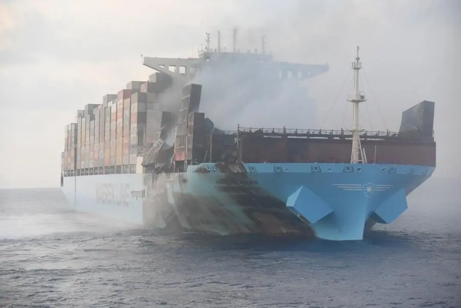 Cargo forward of the accommodation was affected by the 'Maersk Honam' fire (Indian Coast Guard)