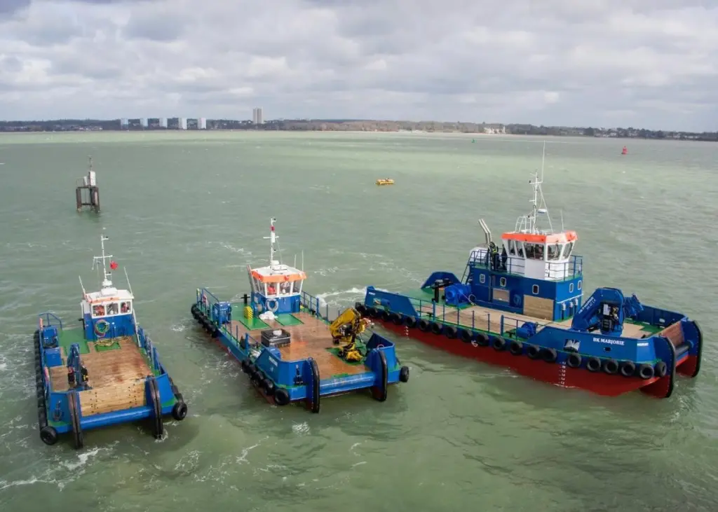 Workboats from the Meercat range off the yard at Hythe, Southampton