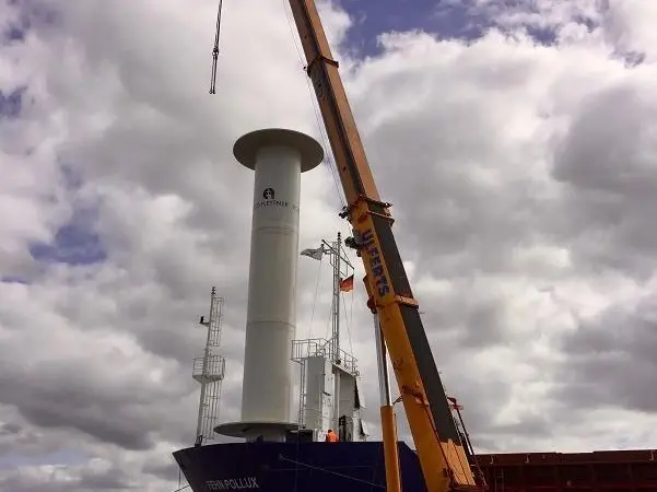 Installation of a prototype Flettner rotor onboard 'Fehn Pollux'