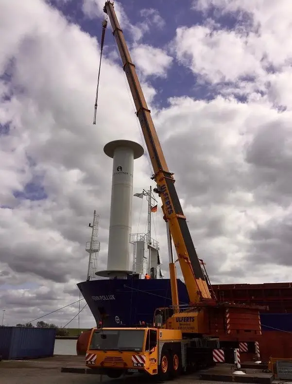 Installation of a prototype Flettner rotor onboard 'Fehn Pollux'