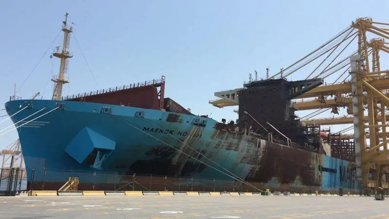 'Maersk Honam' is now safely moored in Jebel Ali Port (Maersk)