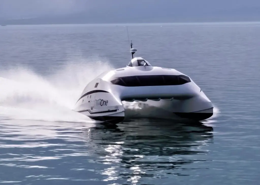 It is the lift generated by the wing structure that lifts the catamaran hulls in the water