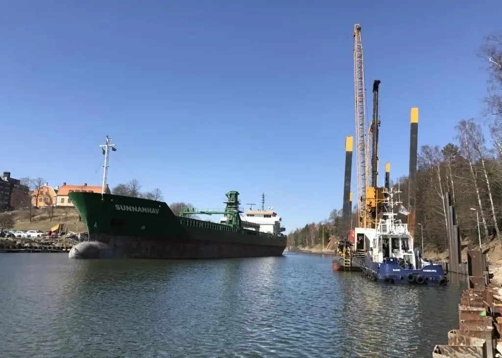 110-metre, 5,300dwt shortsea cargo vessel navigating the Sodertalje Canal (photo copyright Kristin Sjogren, Sjofartsverket)