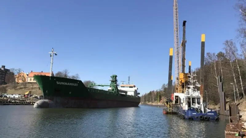 110-metre, 5,300dwt shortsea cargo vessel navigating the Sodertalje Canal (photo copyright Kristin Sjogren, Sjofartsverket)