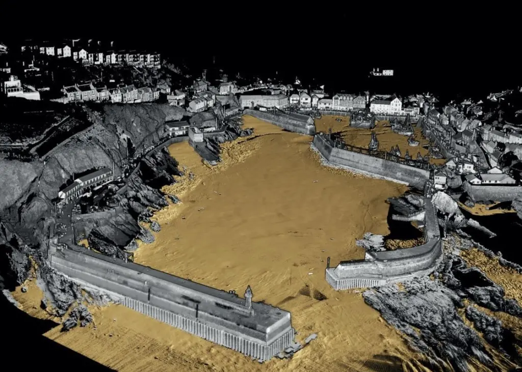 3D view of Mevagissey Harbour, Cornwall, produced using high-resolution multibeam and laser data acquired using Ultra-USV development prototype