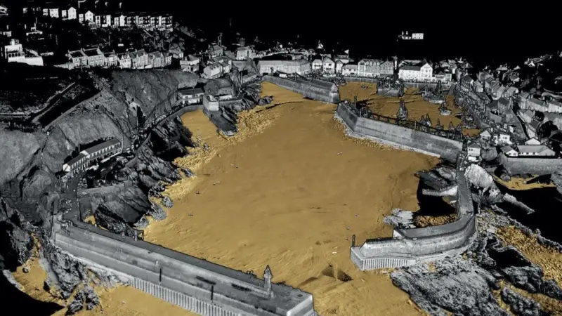 3D view of Mevagissey Harbour, Cornwall, produced using high-resolution multibeam and laser data acquired using Ultra-USV development prototype