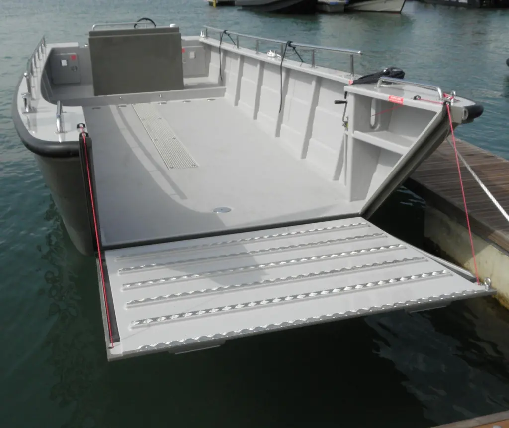 The V29 has a broad bow door taking up most of its width. Photo: Geoff Tester
