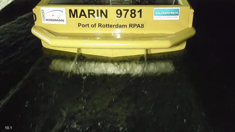 Tank tests at Marin on RPA-8 showed reduced wake with the Hull Vane at 20km/h. Image: Hull Vane