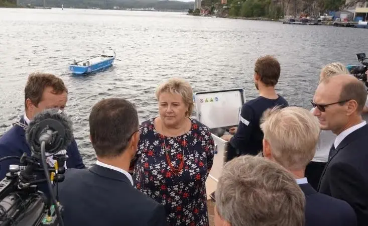 Prime Minister of Norway Erna Solberg was present for the signing at the ship yard in Brevik, Norway