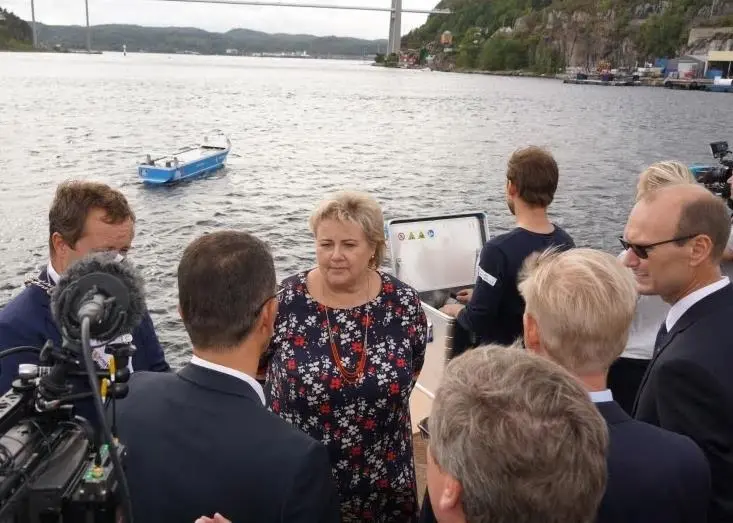 Prime Minister of Norway Erna Solberg was present for the signing at the ship yard in Brevik, Norway