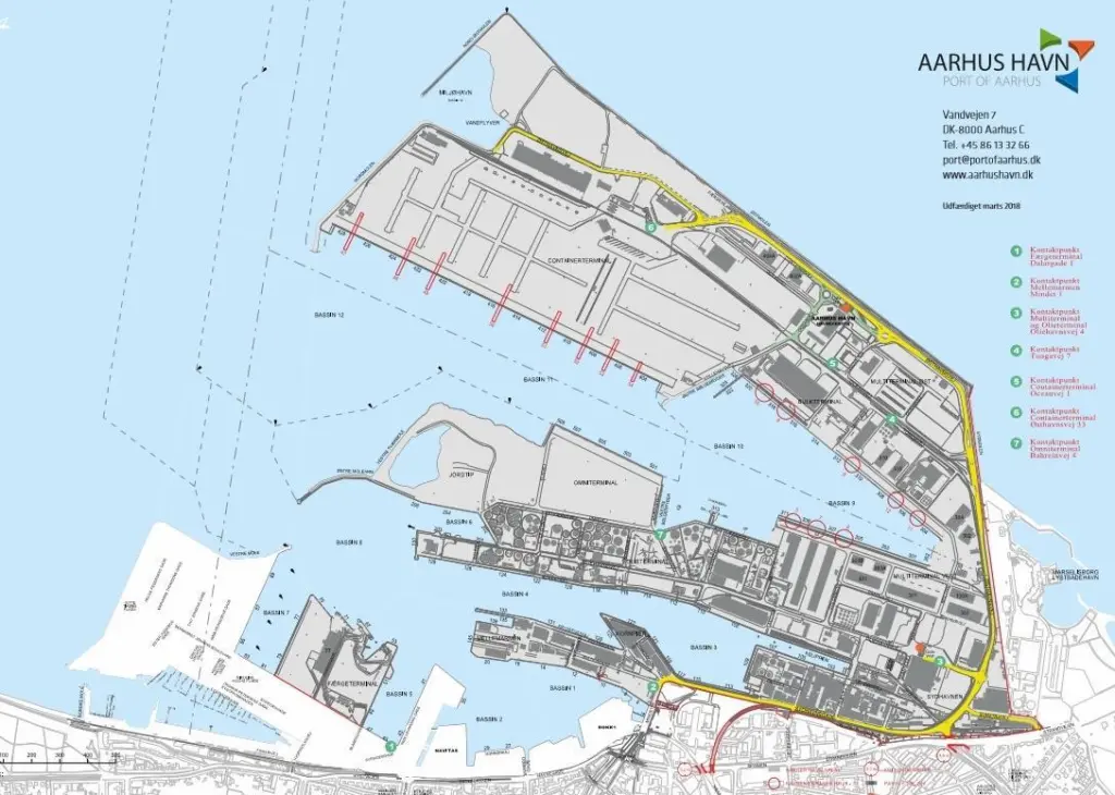 Map of current facilities at Aarhus Havn