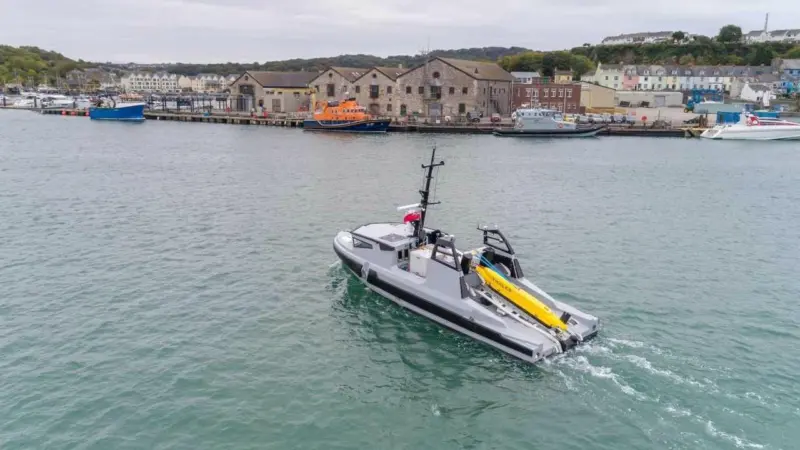 The Thales Boat Zero vessel approaches the new facility at Turnchapel for the first time Photo: Shaun Roster Photography
