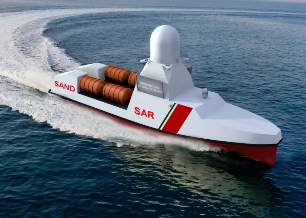 With a raised central superstructure the vessel is designed to be self-righting