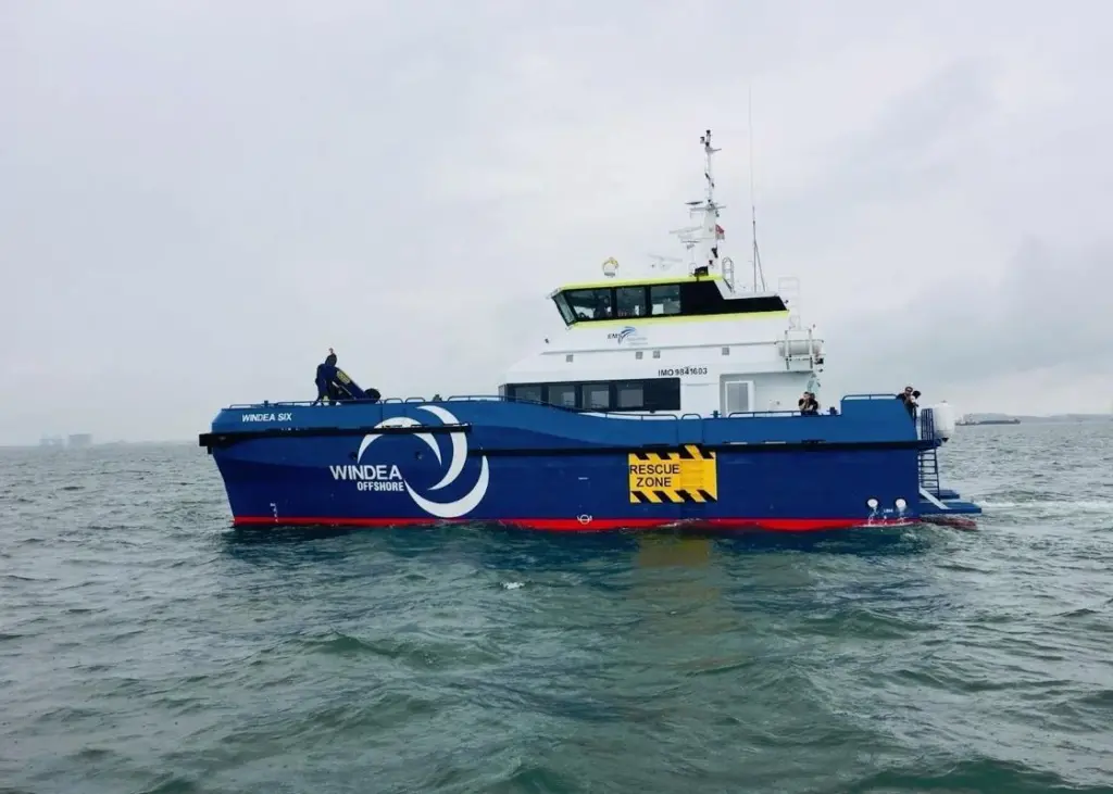 'Windea Six' is being used out of the port of Norddeich to transfer mechanics