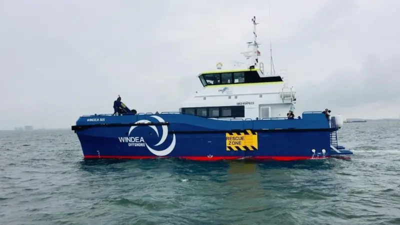 'Windea Six' is being used out of the port of Norddeich to transfer mechanics