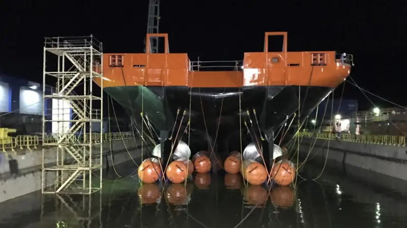 The hull and lower decks of the Australian Antarctic Division’s (AAD) new icebreaker Nuyina were constructed in the dry dock at Damen’s Galati Shipyard Photo: Seaflex