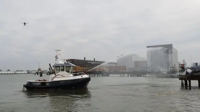 Kotug's latest remote-controlled tug demonstration included firefighting (Delft Dynamics)