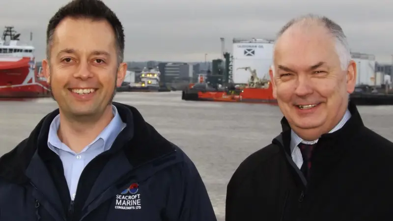 Michael Cowlam (l), technical director of Seacroft Marine Consultants with Nigel Robinson, marine and renewables managing director at Apollo Photo: Seacroft Marine Consultants
