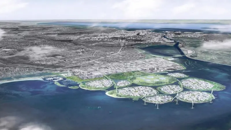 The 26 million cubic metres of material required to create the islands would largely come from waste material from other building sites with some being dredged from the sea