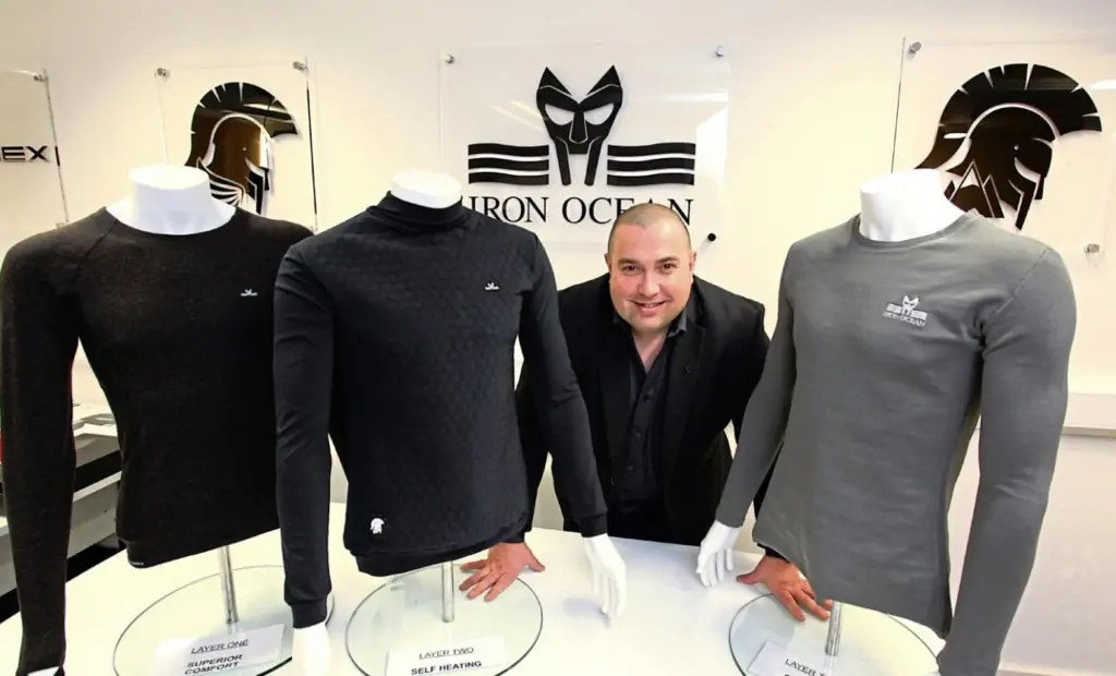 Simon Lamont, founder of Iron Ocean, with the Centurion 3 garments
