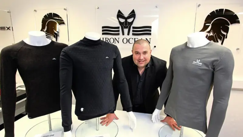 Simon Lamont, founder of Iron Ocean, with the Centurion 3 garments