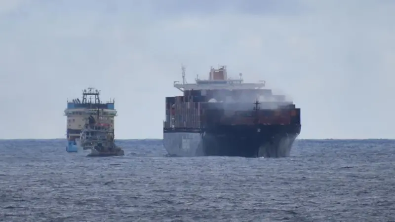 'Yantian Express' deals with the fire among its cargo (Cameron Brunick USMMA)