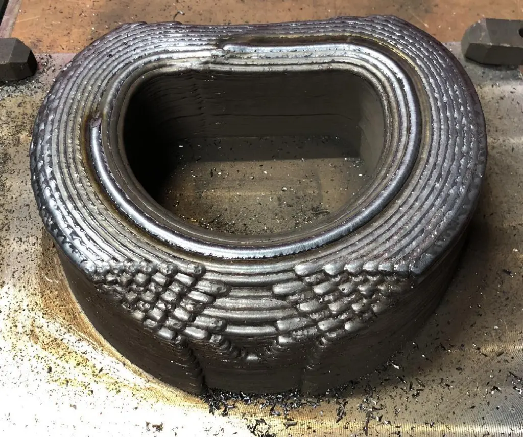 The steel is laid down in layers, allowing for a hollow interior to the hook Photo: Ramlab