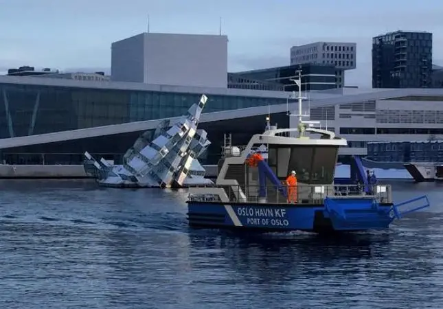The zero emission boat is 12 metres long and 7.5 metres wide and is built in aluminum