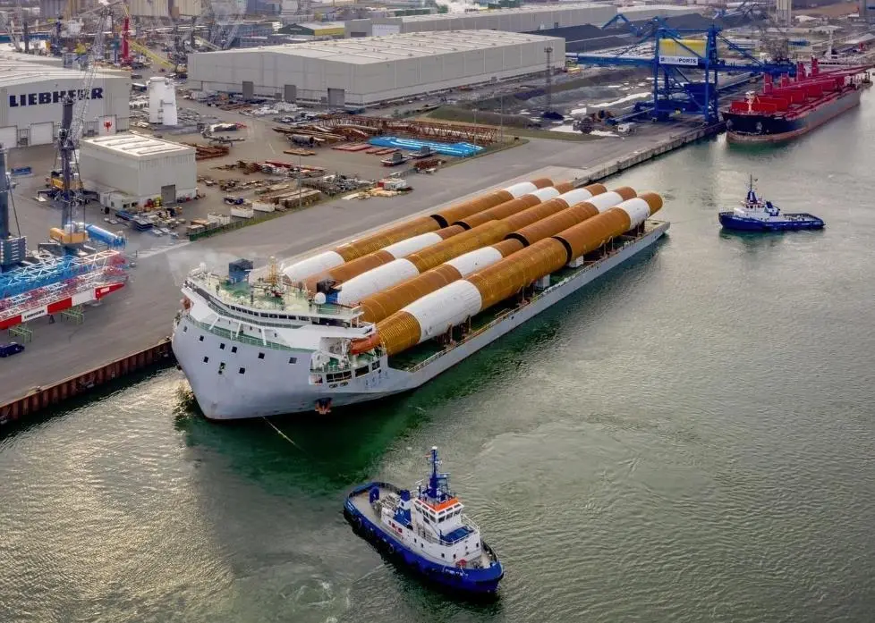 Transport monopile foundations aerial view