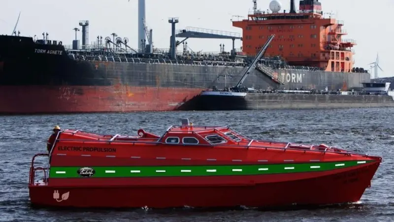 The first of the new Verhoef aluminium 32-passenger lifeboats