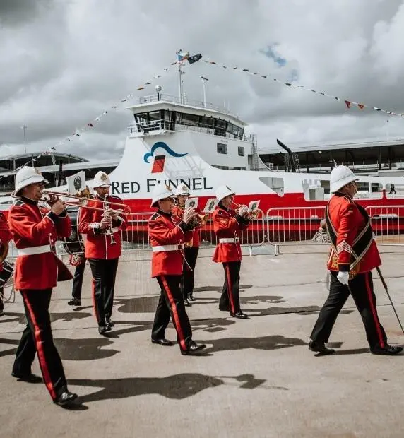 Band of the 24th Invicta Rifles add a carnival atmosphere at 'Red Kestrel' naming ceremony