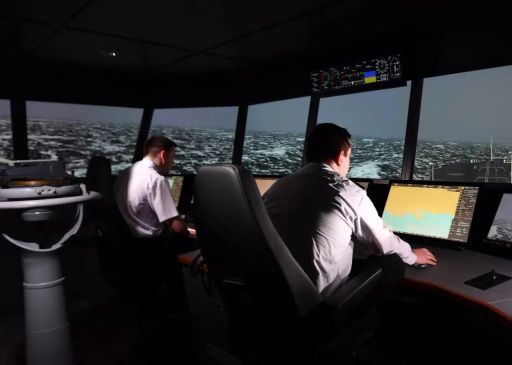 Officer cadets in the main bridge simulator