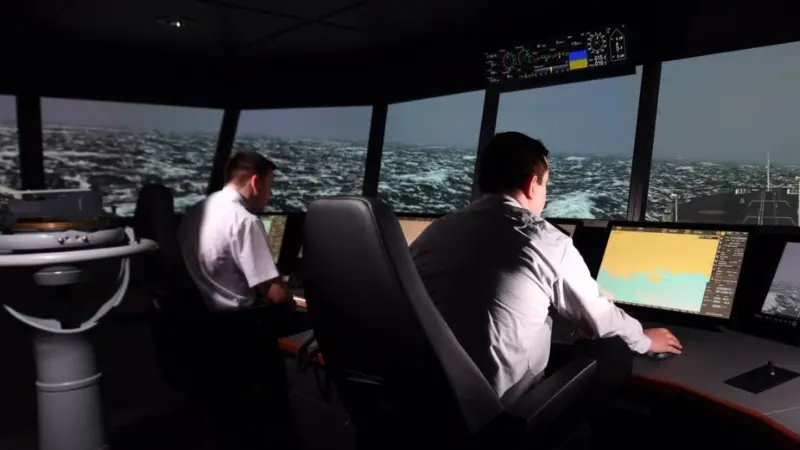 Officer cadets in the main bridge simulator