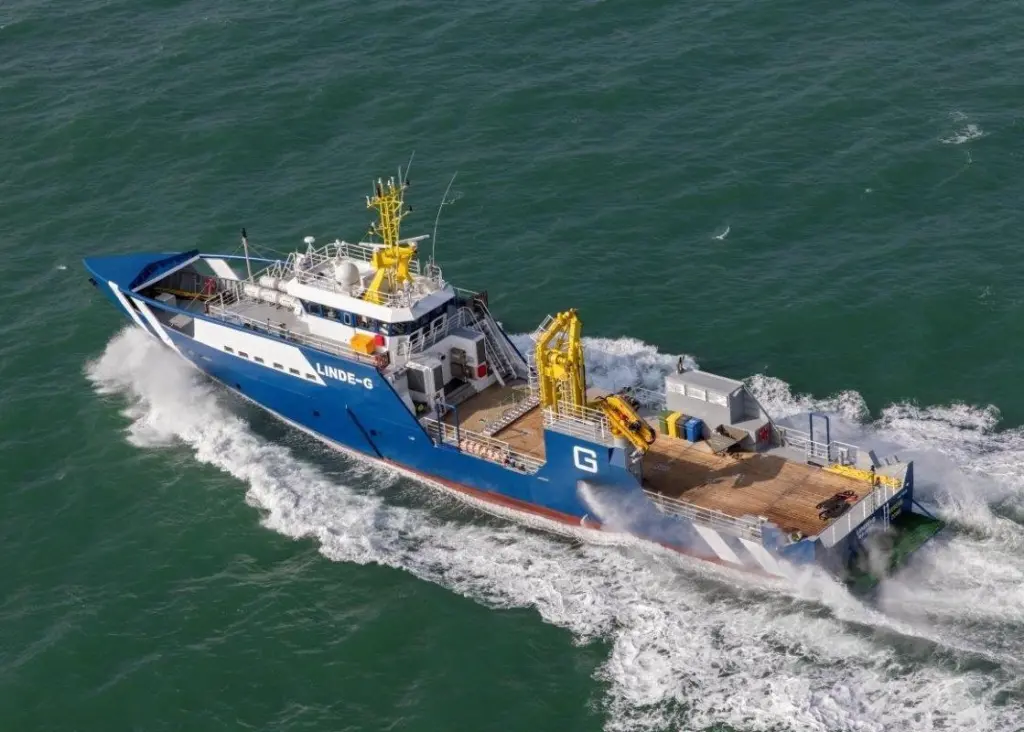 'Linde-G', a Multipurpose Guard Vessel, fitted with a Hull Vane