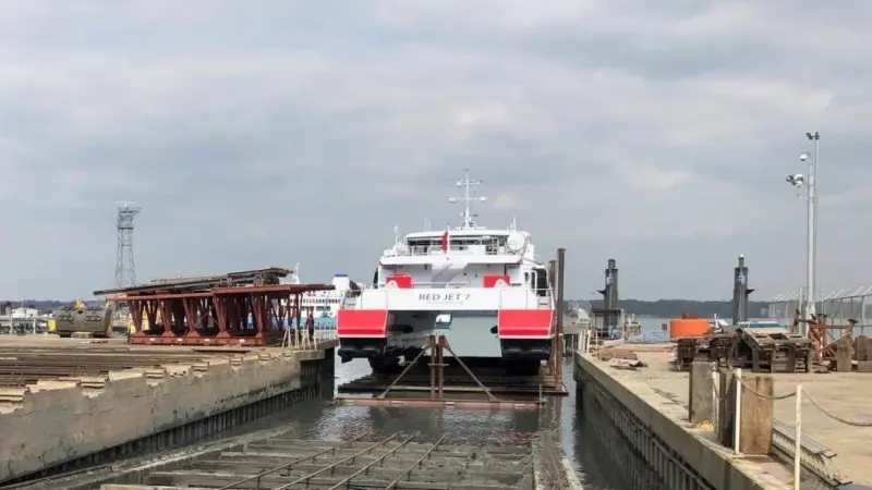 Red Funnel Ferries’ Red Jet high speed catamaran at the yard