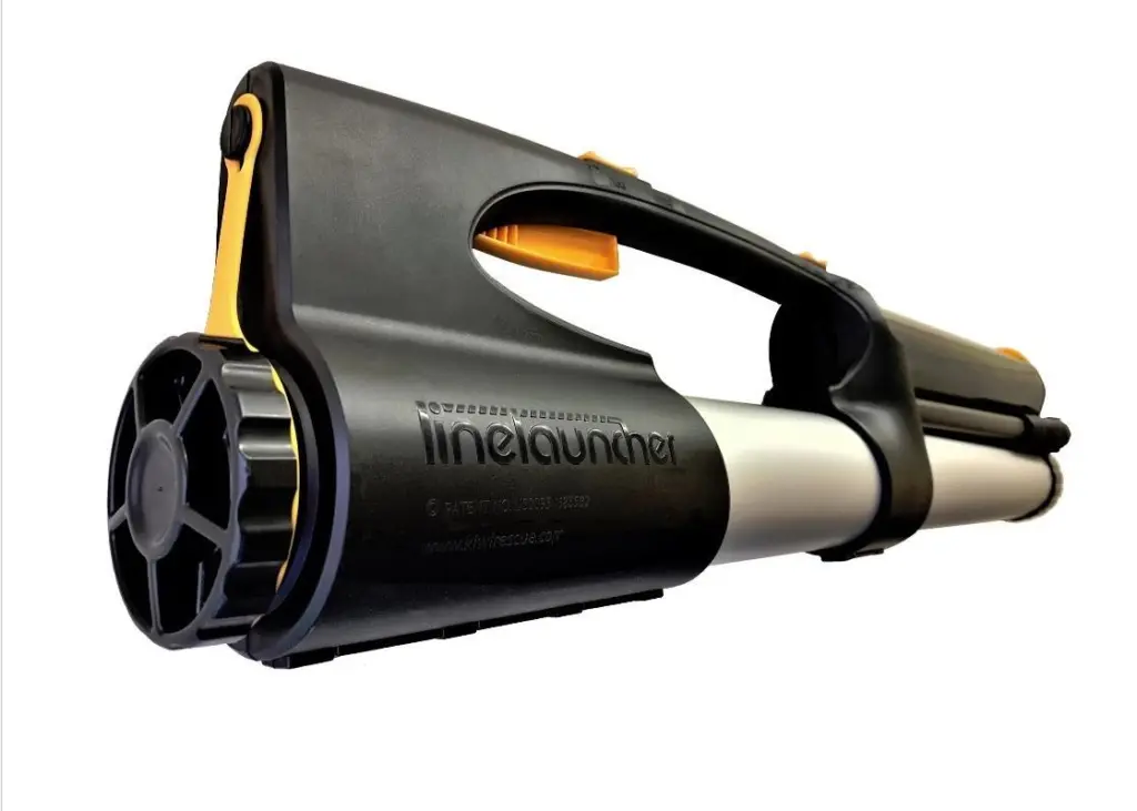 Line Launcher can propel a high-vis safety line and flotation pod 80m