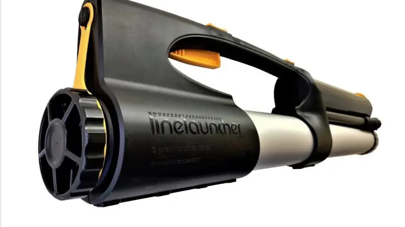 Line Launcher can propel a high-vis safety line and flotation pod 80m