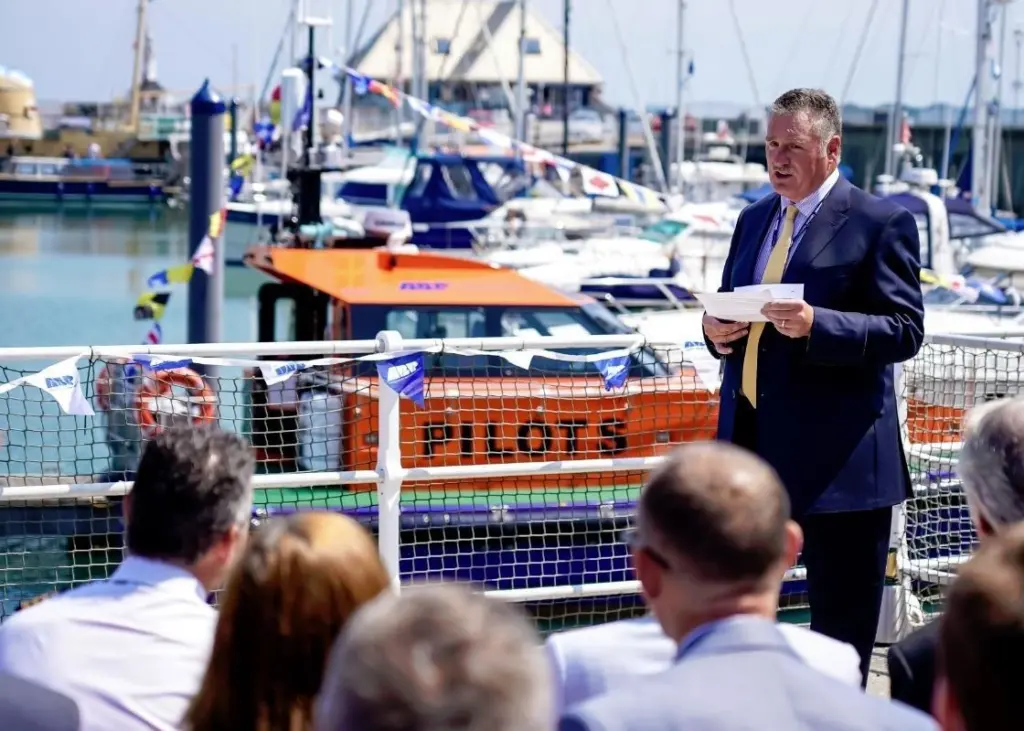 Andrew Harston, Director, Wales Short Sea Ports speaks at the naming