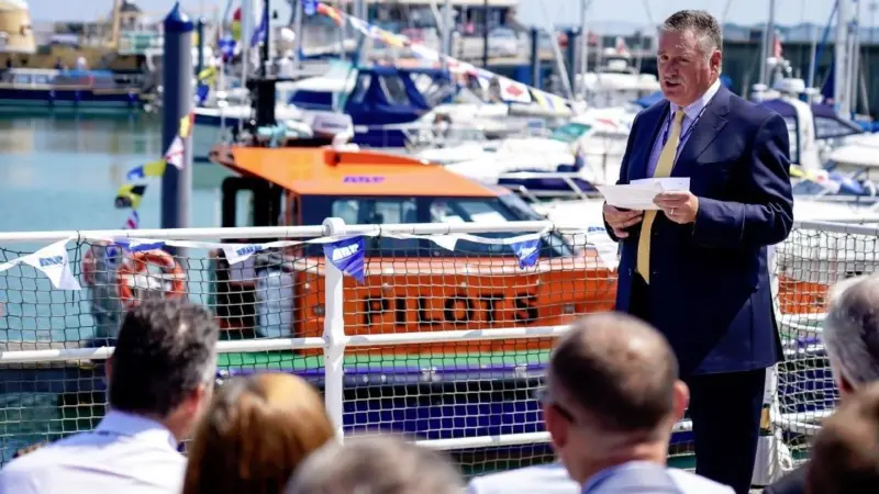 Andrew Harston, Director, Wales Short Sea Ports speaks at the naming