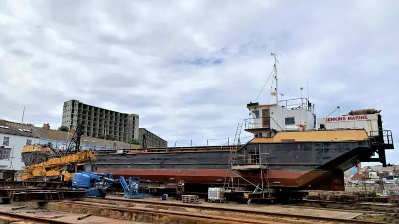 The 44.10 metre dredging vessel will be on the slipway in Portland, Dorset for 9 weeks