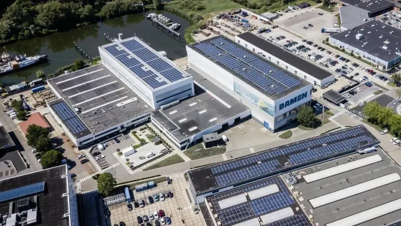 Solar panels on the roof at Damen Shipyards Gorinchem