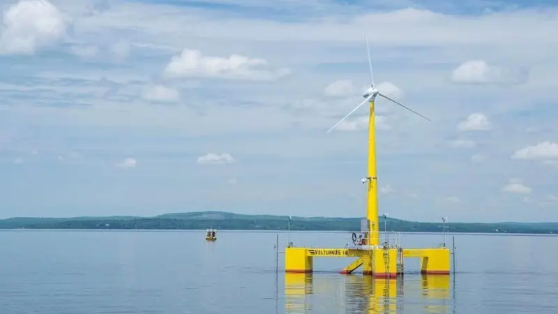 University of Maine's floating VolturnUS 1:8  was the first grid-connected offshore wind turbine in the Americas (Photo: Wikipedia Commons/ UMaine)