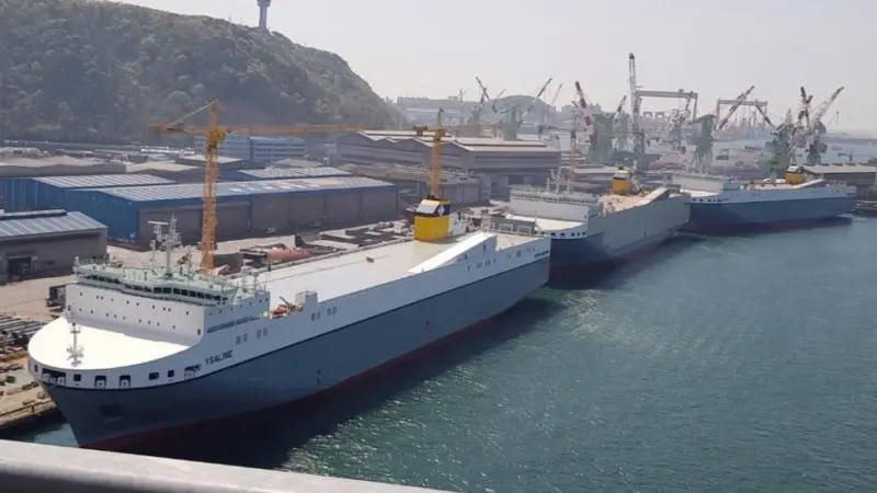 Three of the latest generation 5400lm vessels being finalised in the shipyard, before leaving for Europe