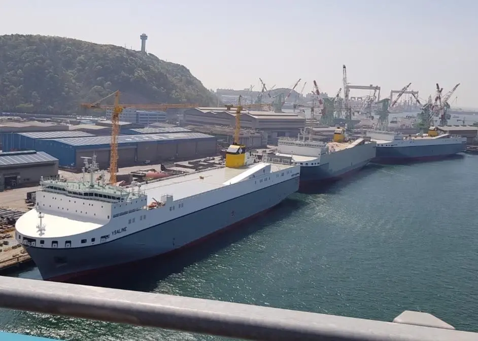 Three of the latest generation 5400lm vessels being finalised in the shipyard, before leaving for Europe