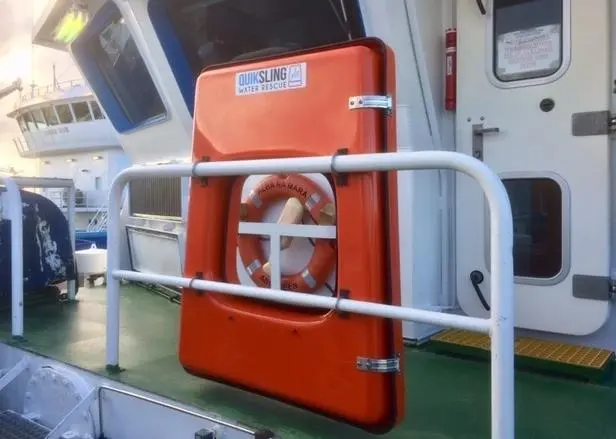 Quiksling can be deployed as quickly as a traditional life ring and stored on deck in about the same space