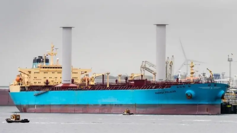 'Maersk Pelican' fitted with two of Norsepower's Flettner Rotor auxiliary wind propulsion units