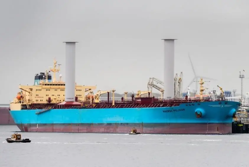 'Maersk Pelican' fitted with two of Norsepower's Flettner Rotor auxiliary wind propulsion units
