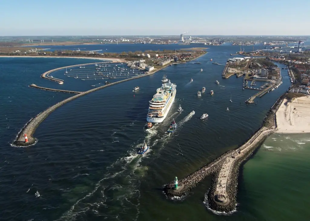 Rostock's Seekanal (Baltic approach) with Ueberseehafen beyond (Photo Rostock Port)