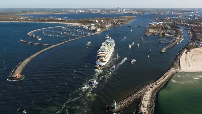 Rostock's Seekanal (Baltic approach) with Ueberseehafen beyond (Photo Rostock Port)