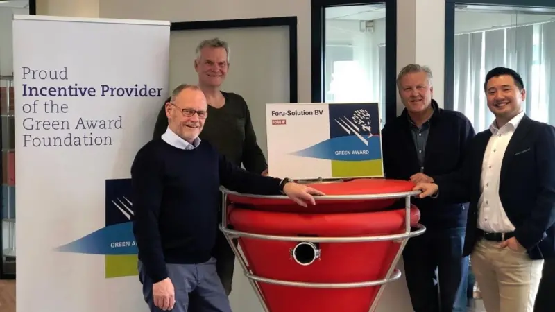Jan Fransen, executive director of the Green Award Foundation; Koos Tamminga, technical director of Foru-Solution; Bert Smit, Sibinga general director of Foru-Solution; Keita Shinohara, certification manager of the Green Award Foundation